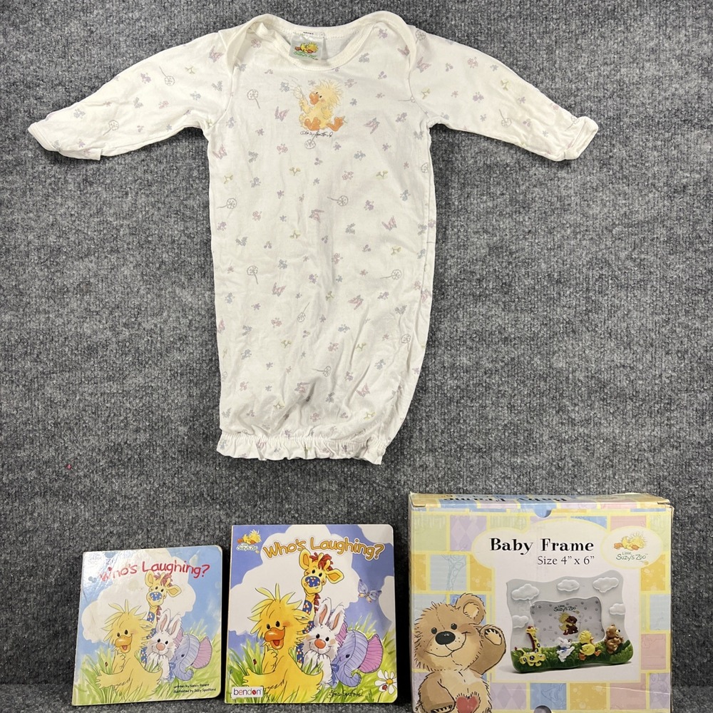 Vintage Little Suzy's Zoo Nursery Lot - Witzy Duck Baby Sleep Gown, Books, Frame